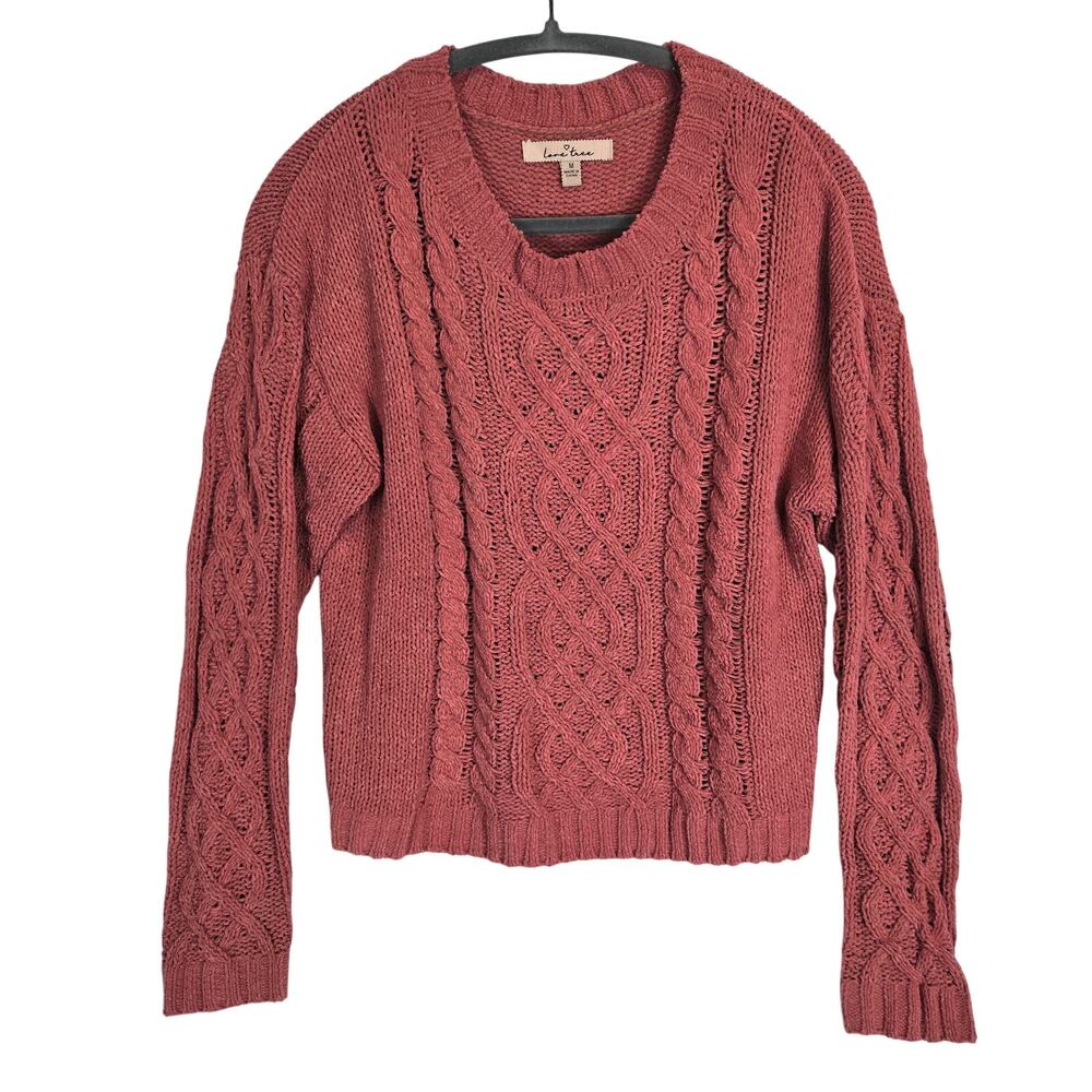 Love Tree Pink Chunky Cable Knit Sweater Sz M Fisherman Style Cozy Warm Gorpcore